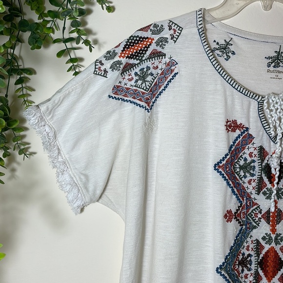 ✌🏻Ruff Hewn | Womens Short Sleeve Top 1X Embroidered Cotton Blend Boho Hippie - Picture 3 of 11